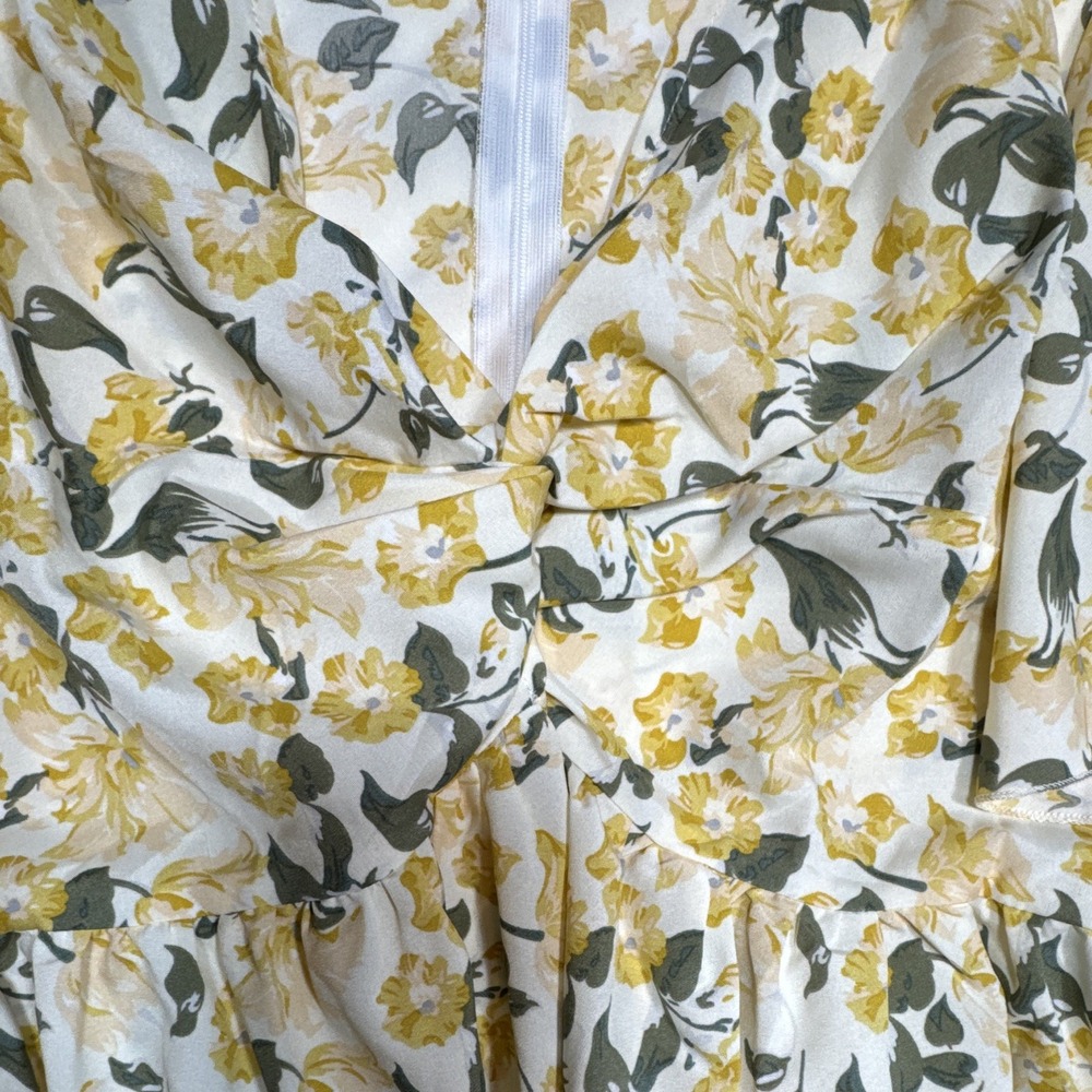SHEIN CURVE Women's 1XL Cream/Yellow/Green Floral A-Line V-Neck Flutter Dress - Picture 2 of 11